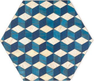 E. Inder Designs Placemats Set Six Small Hexagonal Deep Blues Mid Century Modern. Heat Resistant Melamine. Tied With Ribbon For Gifting.