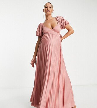 ASOS DESIGN Maternity puff sleeve wrap maxi dress in rose