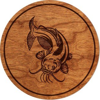 Freshwater Fish Coaster - Bass Catfish Crafted From Cherry Or Maple Wood Click To See Multiple Designs Available