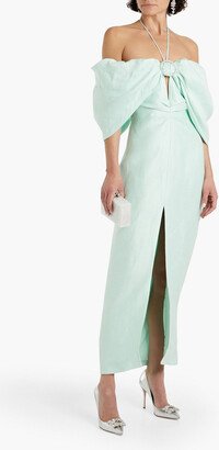 Cold-shoulder embellished linen-blend maxi dress