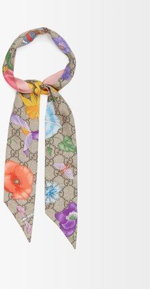 GG Supreme-jacquard And Floral-print Silk Scarf