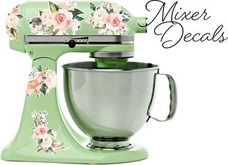 Pink & Cream Watercolor Roses Stand Mixer Decal Set, Fits Kitchenaid Or Other Kitchen Mixer Brands, Includes 5 Floral Stickers - Wbmix004