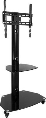 Mount-It! Mobile TV Stand with Rolling Casters & Glass Shelving | Fits 32 - 55 Displays with Up to 400x400 mm VESA | Black