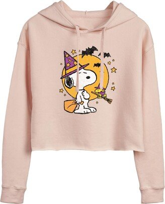 HYBRID APPAREL - Peanuts - Snoopy Woodstock Witchcraft - Juniors Cropped Pullover Hoodie - Size Medium Blush