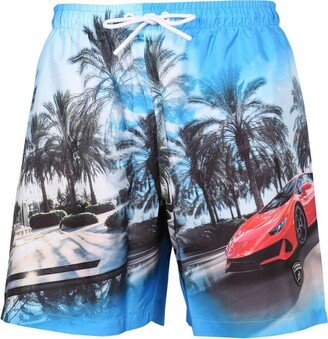 Printed Drawstring Swimming Trunks