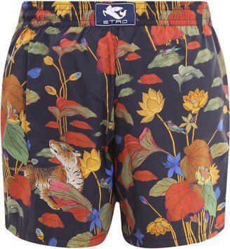 Lily Print Drawstring Swim Trunks