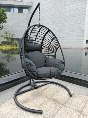 RASOO Spacious and Durable Outdoor/Indoor Black PE Wicker Swing-AA