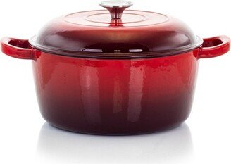 MegaChef 5 Quarts Round Enameled Cast Iron Casserole with Lid in Red