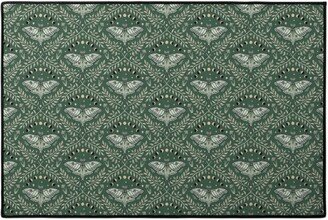 Door Mats: Luna Moths Damask With Moon Phases - Green Door Mat, Green