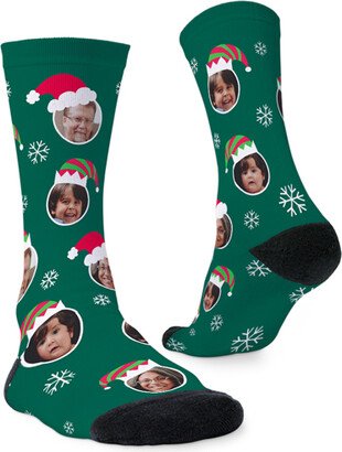 Socks: Festive Floating Faces Custom Socks, Green