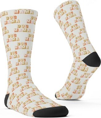 Socks: Dog Mama - Retro Vintage Text - Earthy Custom Socks, Beige