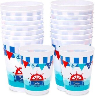 Sparkle and Bash 16 Pack Nautical Plastic Cups for Baby Shower (16 Oz)