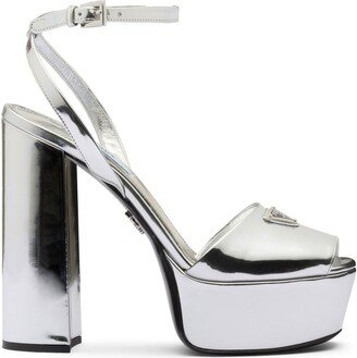 Silver Tone Plateau Platform Sandals