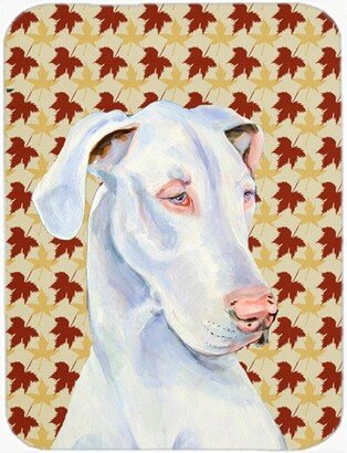 LH9086LCB Great Dane Fall Leaves Portrait Glass Cutting Board