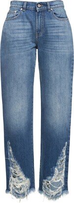 Low rise distressed cotton denim jeans