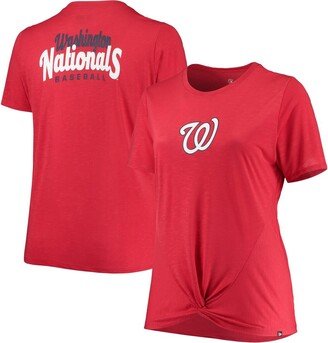 Women's Red Washington Nationals Plus Size 2-Hit Front Knot T-shirt