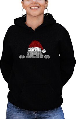 Women's Christmas Peeking Dog Word Art Hooded Sweatshirt