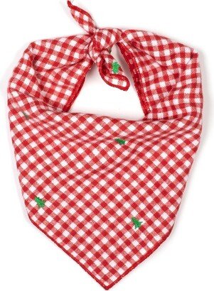 The Worthy Dog Flannel Check Embroidered Tree Claic Square Tie-On Bandana - Red/White - S