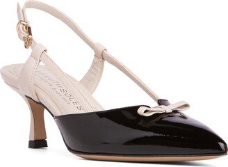 Beautiisoles by Robyn Shreiber Made in Italy Ornella Black Patent Leather Wedding Slingback Work Evening Kitten Heel