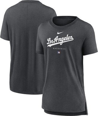 Women's Heather Charcoal Los Angeles Dodgers Authentic Collection Early Work Tri-Blend T-shirt