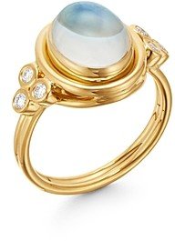 18K Yellow Gold Classic Moonstone & Diamond Ring