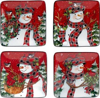 Set of 4 Christmas Lodge Snowman Canape Dining Plates