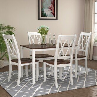 CTEX 5-Piece Solid Wood Dining Sets, Dining Table with Rounded Corners and 4 Ergonomic Design Chairs with High Backrest