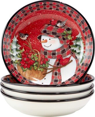 Christmas Lodge Snowman 9 Soup/Cereal Bowls, Set of 4