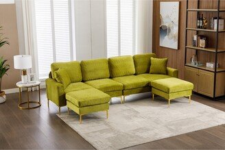 HOMEFUN Velvet Upholstered U-Shaped Living Room Sectional Sofa With Golden Legs