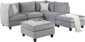 TONWIN Gray Velvet 6PC Modular Sectional Sofa