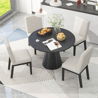 EDWINRAY Modern 5-piece Dining Round Table Set w/4 Upholstered Chairs