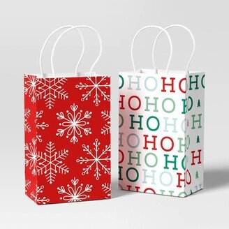 2ct Junior Tote Paper Handle Christmas Gift Bag Snowflakes/'Ho Ho Ho' - Wondershop™