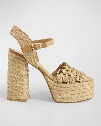 Faye Raffia Ankle-Strap Platform Espadrilles