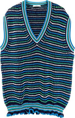 Arto. Yeah! Cozy Wool Blend Ruffles Stripes Oversized Vest - Green