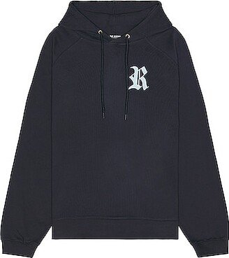 Oversized Hoodie With R Embroidery And Patch in Navy