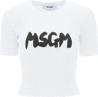 Logo Printed Ruched Crewneck T-Shirt