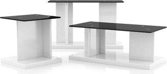 3pc Montreaux Coffee, Console, and End Table Set with Black Tempered Glass Top - miBasics