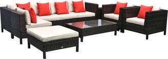 9-Piece Patio Furniture Sets Outdoor Conversation Sets, Sofa Sets with Removable Cushion, Footstool and Coffee table for Balcony, Backyard Sa