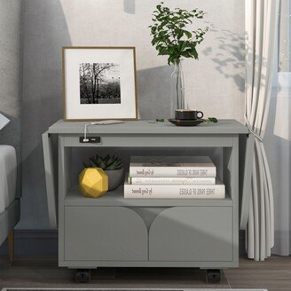 Kiera Foldable Nightstand with 2 Drawers and USB Charging Design