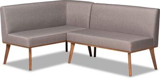 Odessa Corner Sofa Bench Grey Fabric Upholstered and Walnut Brown Finished Wood 2-Piece Dining Corner Sofa Bench