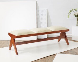 Couture Collection Rosselli Scandinavian Cream Vegan Leather/Walnut Brown Bench (Fully Assembled)