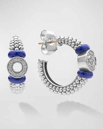 Sterling Silver Blue Caviar Diamond Hoop Earrings