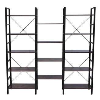 fastbuyinc 5 Tiers Etagere Large Open Bookshelf Triple Wide Bookcase Retro Brown