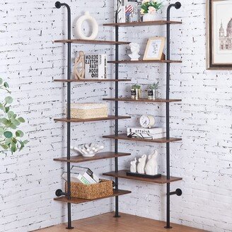 EPOWP Bookshelf,10-Tier L Shaped Bookshelf, Industrial Double Wide Wall Mount Shelf, Modern Bookcase with Metal Frame and Wood