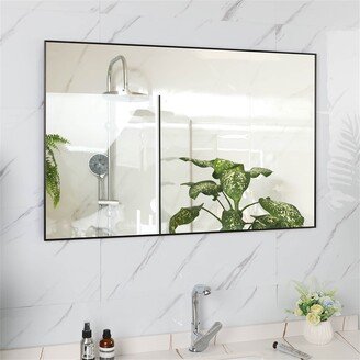36x26 inches Modern Bathroom Mirror with Aluminum Frame Vertical or Horizontal Hanging. - Black
