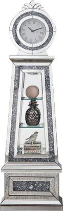 Mirrored Grandfather Clock with 3 Open Compartments, Silver