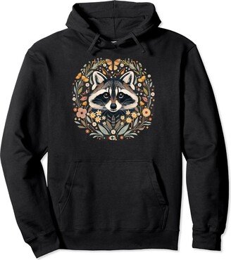 Cottagecore Aesthetic Raccoon Lover Gifts Raccoon Cottagecore Aesthetic Flowers Vintage Trash Panda Pullover Hoodie