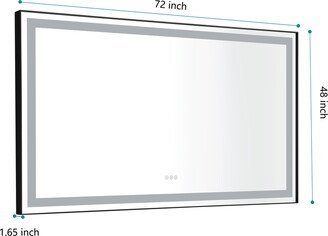 Dornberg 72x48 inch Anti Fog LED Bathroom Mirror,Dimmable,Black-framed - 72 X 48