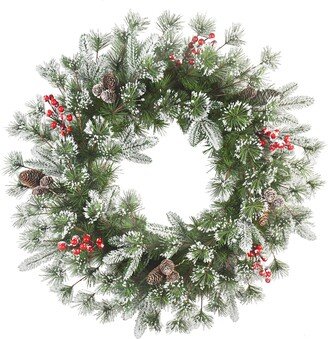 Puleo 24 Decorated Wreath with Pine Cones Berries, 200 Tips