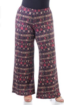 24seven Comfort Apparel Plus Size Elastic Waist Palazzo Pants - Red, Brown Multi